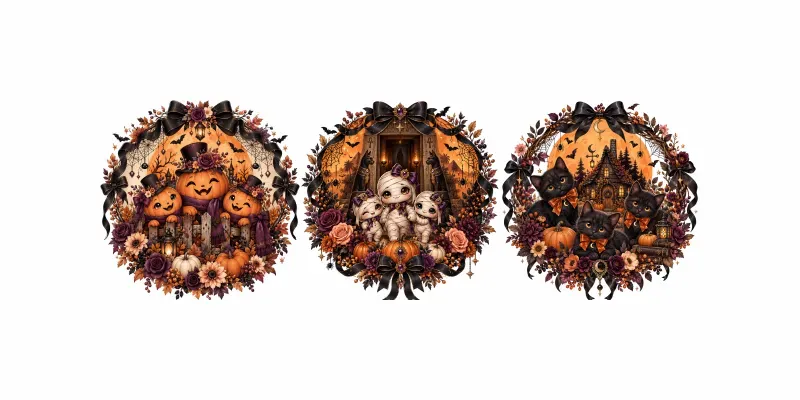 Cute Halloween Ghost Wreaths Clipart