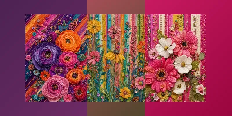 Boho Fabric Floral Mixed Media generated by undefined