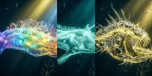 Ethereal Bioluminescent Underwater Creatures generated by gemini-image