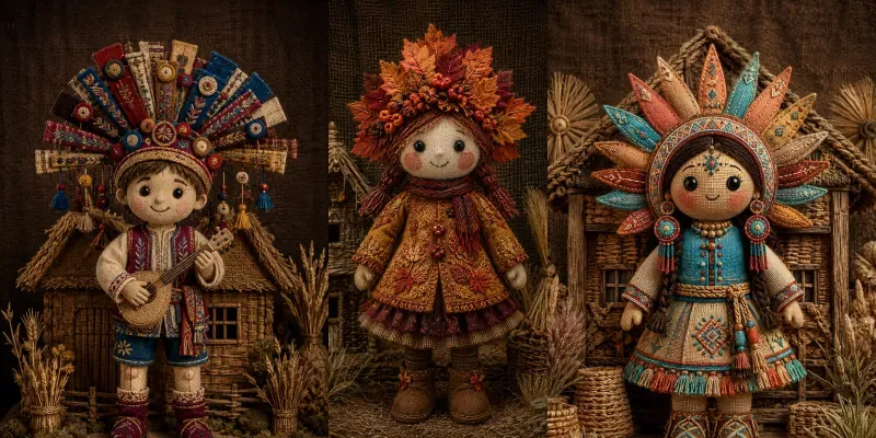 Handcrafted Folk Doll Portraits generated by undefined