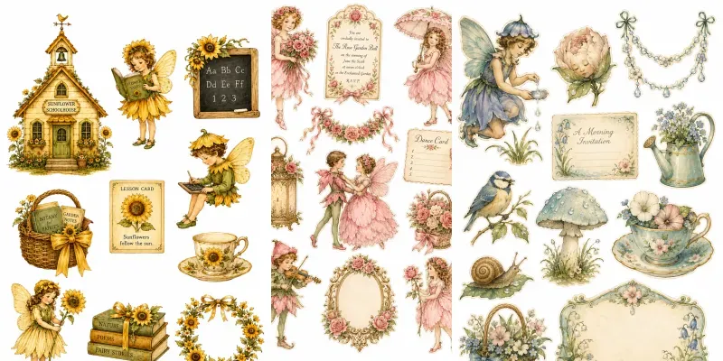 Flower Fairy Junk Journal Sheets generated by undefined