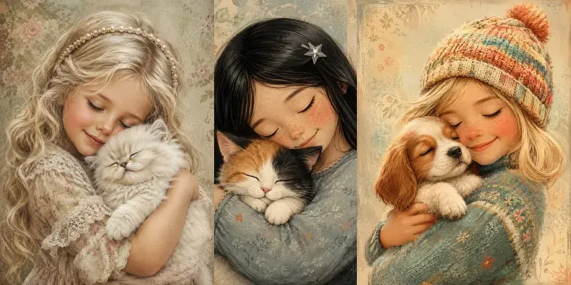 Sweet Girl And Pet Illustrations generated by undefined