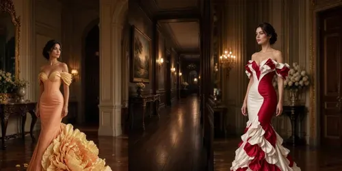 Luxury Twotone Floral Couture Dresses generated by grok-video