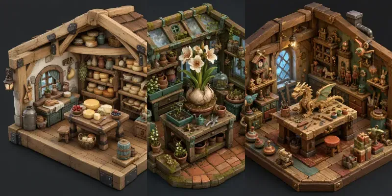 Fantasy Isometric 3D Room Dioramas generated by undefined