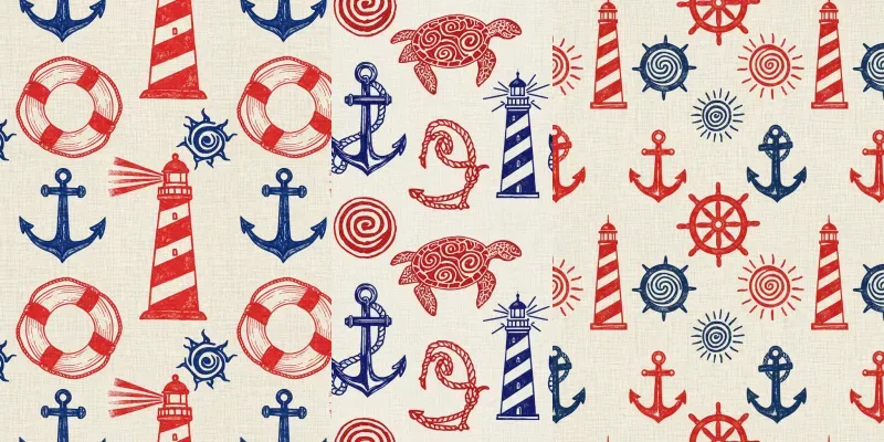 Nautical Red Blue Woodblock Patterns generated by undefined