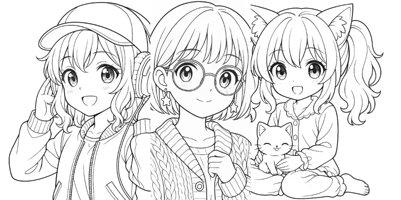 Cute Anime Girl Coloring Pages generated by undefined