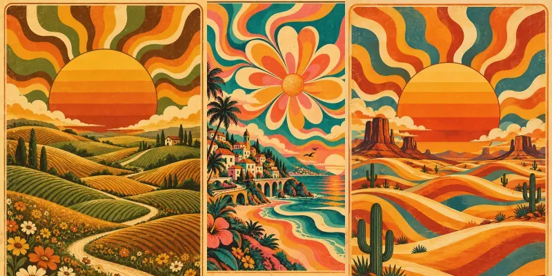 Groovy 1970s Wavy Landscape Posters
