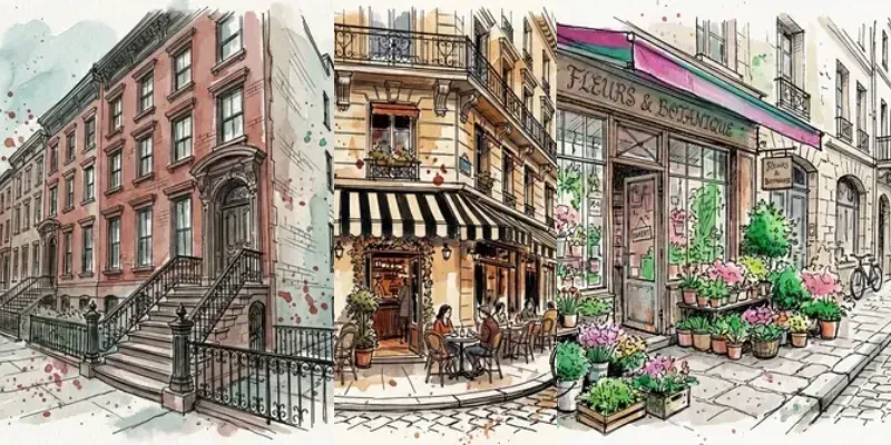 Loose Ink Watercolor Urban Sketches generated by undefined