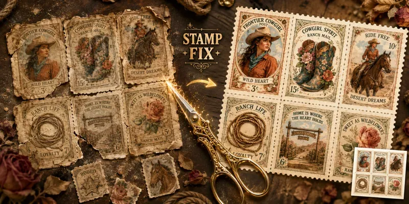Cowgirl Postage Stamp Ephemera Sheets generated by undefined