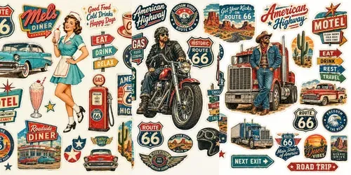 Vintage Route 66 Sticker Collections generated by chatgpt-image