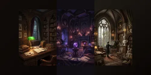 Gothic Dark Academia Interiors generated by gemini-image