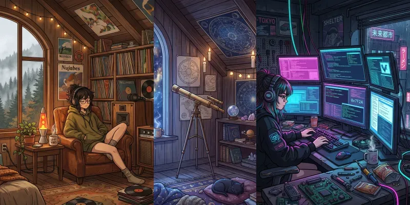 Cozy Anime Lofi Room Illustrations generated by undefined