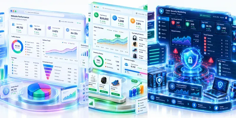 3D Analytics Dashboard 4 Concepts