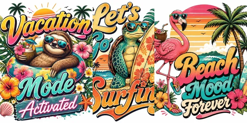 Retro Tropical Surfing Animal Tee Art generated by undefined