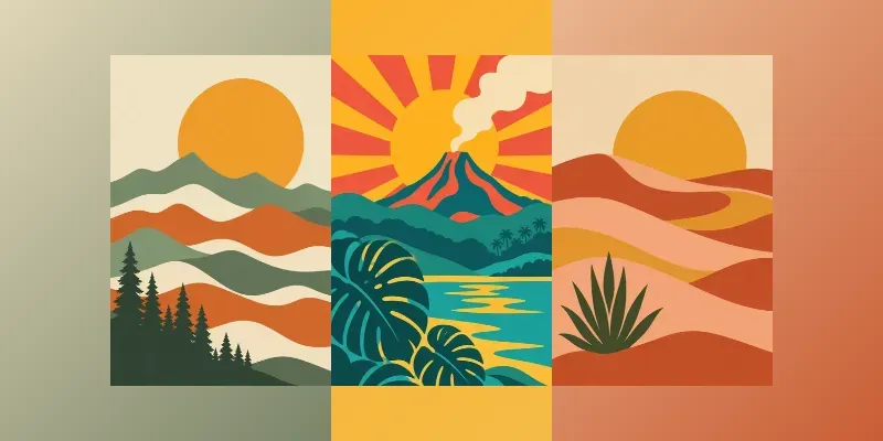 Retro Wavy Boho Landscape Wall Art