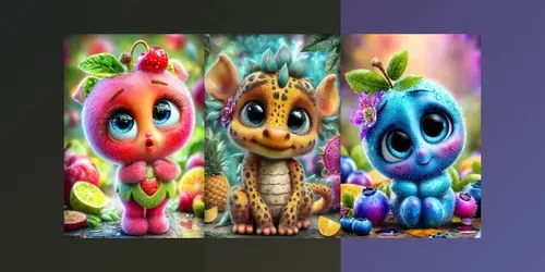 Cute Fruit Creature Illustrations generated by midjourney