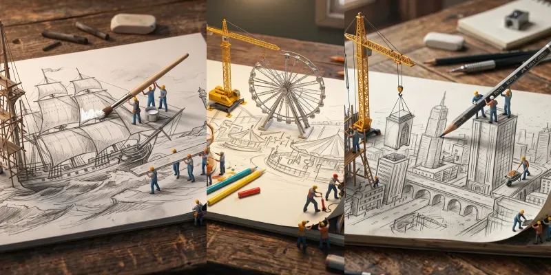 Little Workers In The Big Worlds Of Sketch generated by undefined