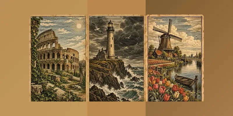 Antique Woodcut Landscape Illustrations