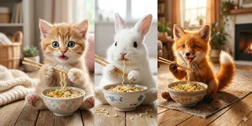 Cute Baby Animal Noodles generated by gemini-image