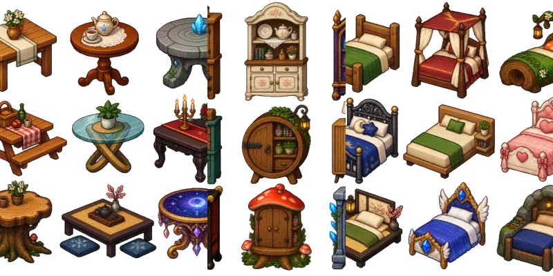 16bit Furniture Sprite Sheet Variations generated by undefined