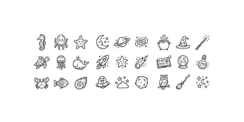Whimsical 3x3 Doodle Icon Grid Packs generated by undefined