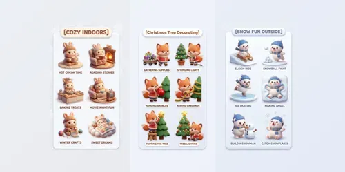 3D Kawaii Winter Activity Cards Art generated by gemini-image
