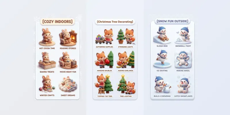 3D Kawaii Winter Activity Cards Art generated by undefined