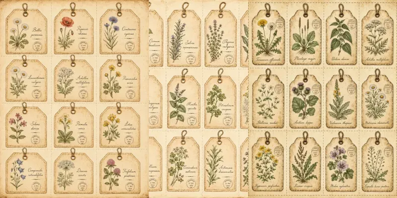 Vintage Botanical Tag Sheets generated by undefined
