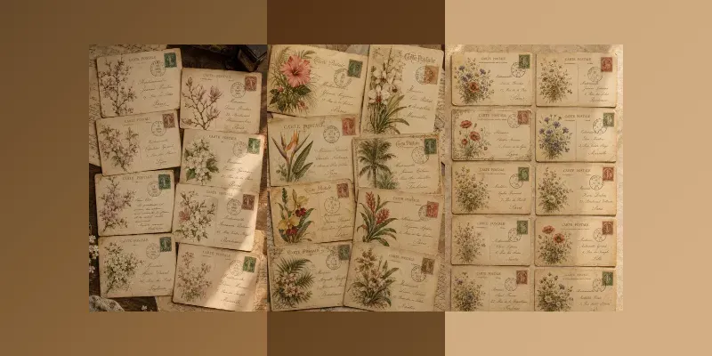 Vintage Botanical Postcard Collages generated by undefined
