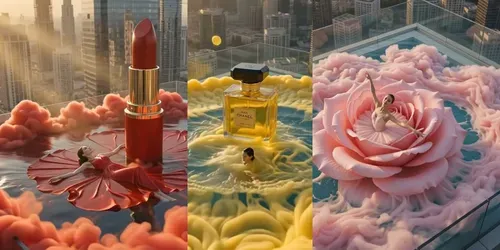 Giant Fashion Rooftop Splash Ads Videos generated by veo