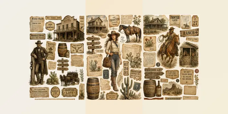Vintage Western Ephemera Collages generated by undefined