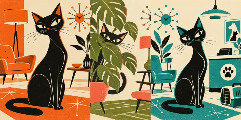 Mid Century Cat Art Prints