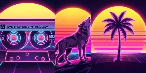 Synthwave Neon Outline Retro Sunset Art generated by gemini-image