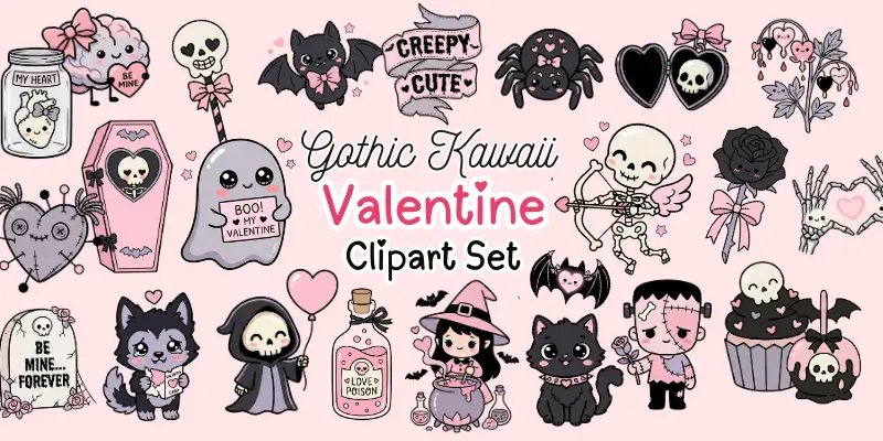 Gothic Valentine Kawaii Clipart Sets generated by undefined