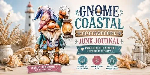 Gnome Coastal Cottagecore Junk Journals generated by midjourney