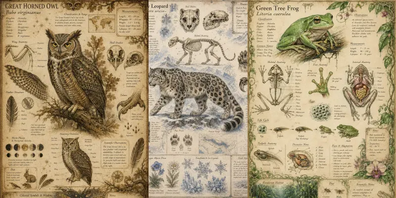 Vintage Creature Field Guides generated by undefined