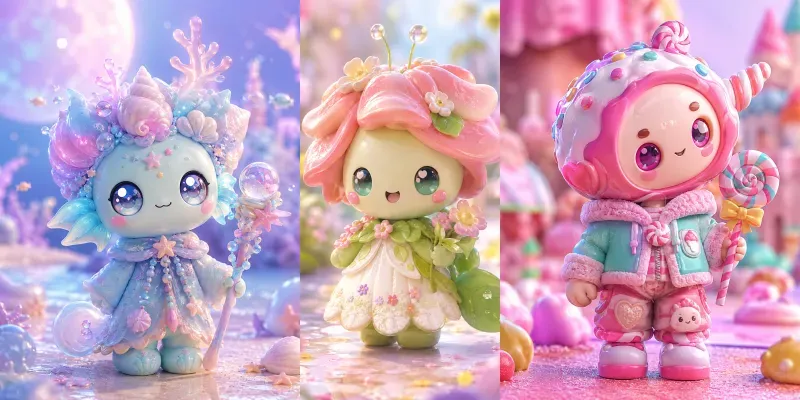 Adorable Glossy 3D Toy Characters generated by undefined