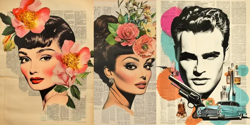 Collages Of Vintage Newspaper Portraits generated by undefined