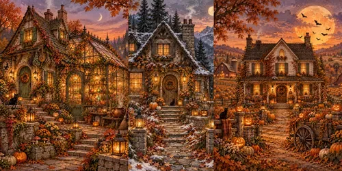 Cozy Halloween Cottage Wall Art generated by chatgpt-image