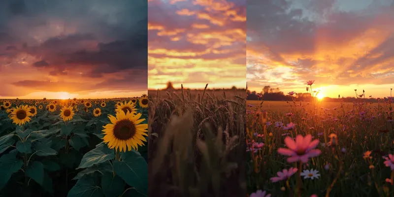 Golden Hour Sunset Field Photos generated by undefined