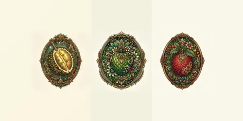 Exotic Fruit Emblems generated by gemini-image