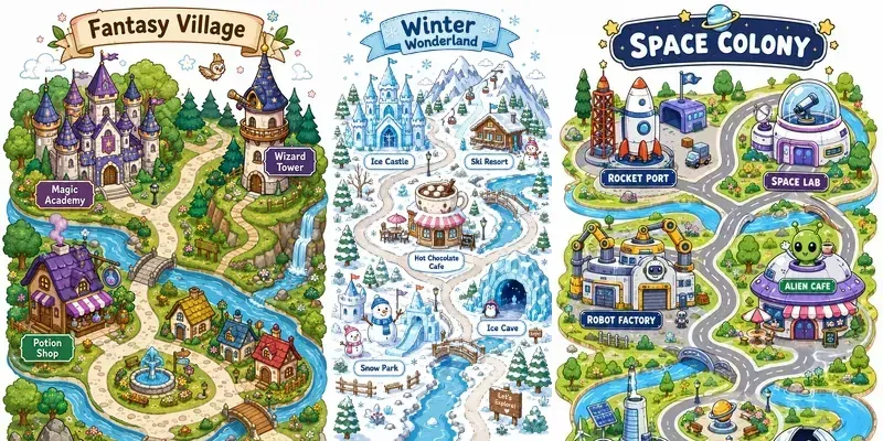 Cute Town Map Illustrations generated by undefined
