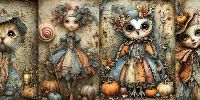 Halloween Carnival Junk Journal Ephemera generated by undefined