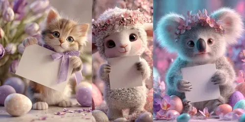 3d Cute Easter Animal Sign Holders generated by midjourney