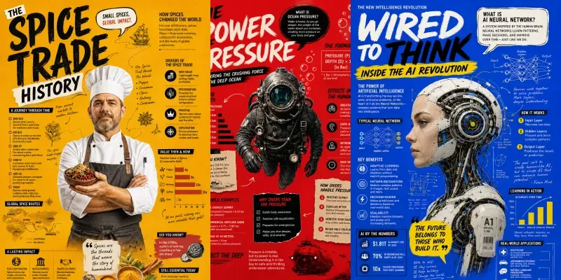 Editorial Character Info Poster Designs generated by undefined