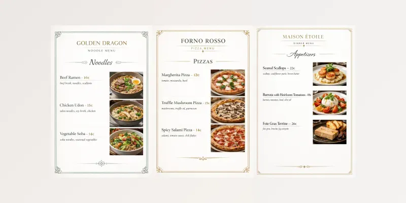 Restaurant Menu Page Designs generated by undefined