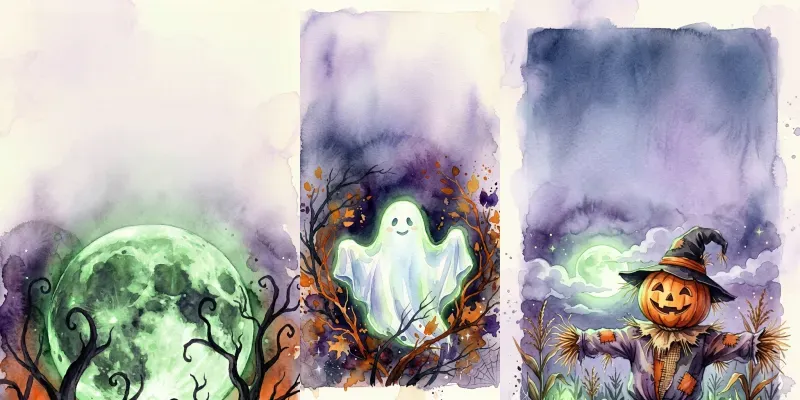 Halloween Watercolor Cards Spooky Art generated by undefined
