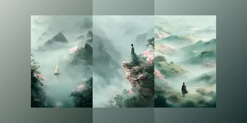 Misty Fantasy Landscape Posters generated by undefined