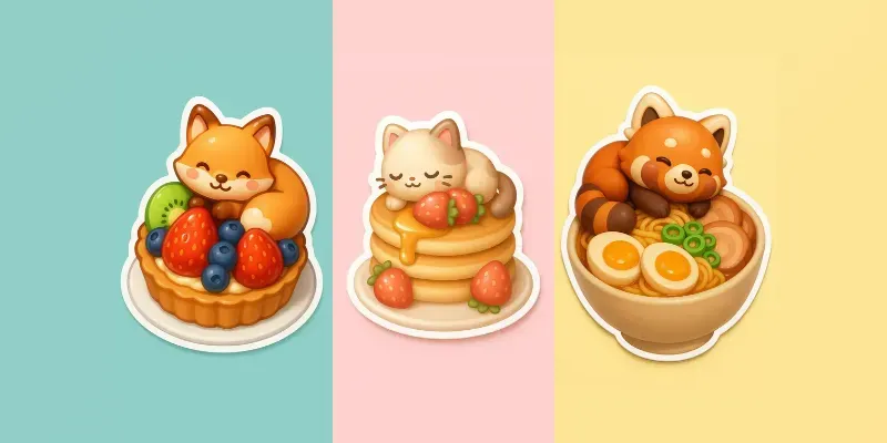 Kawaii Food Nap Friends 3D Stickers generated by undefined