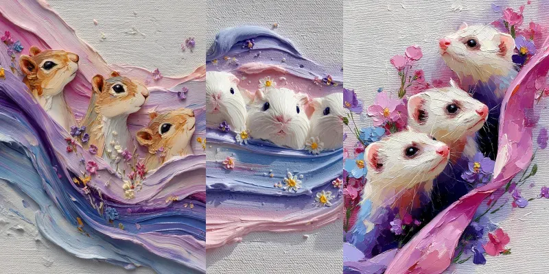 Impasto Pastel Pet Trio Canvases generated by undefined